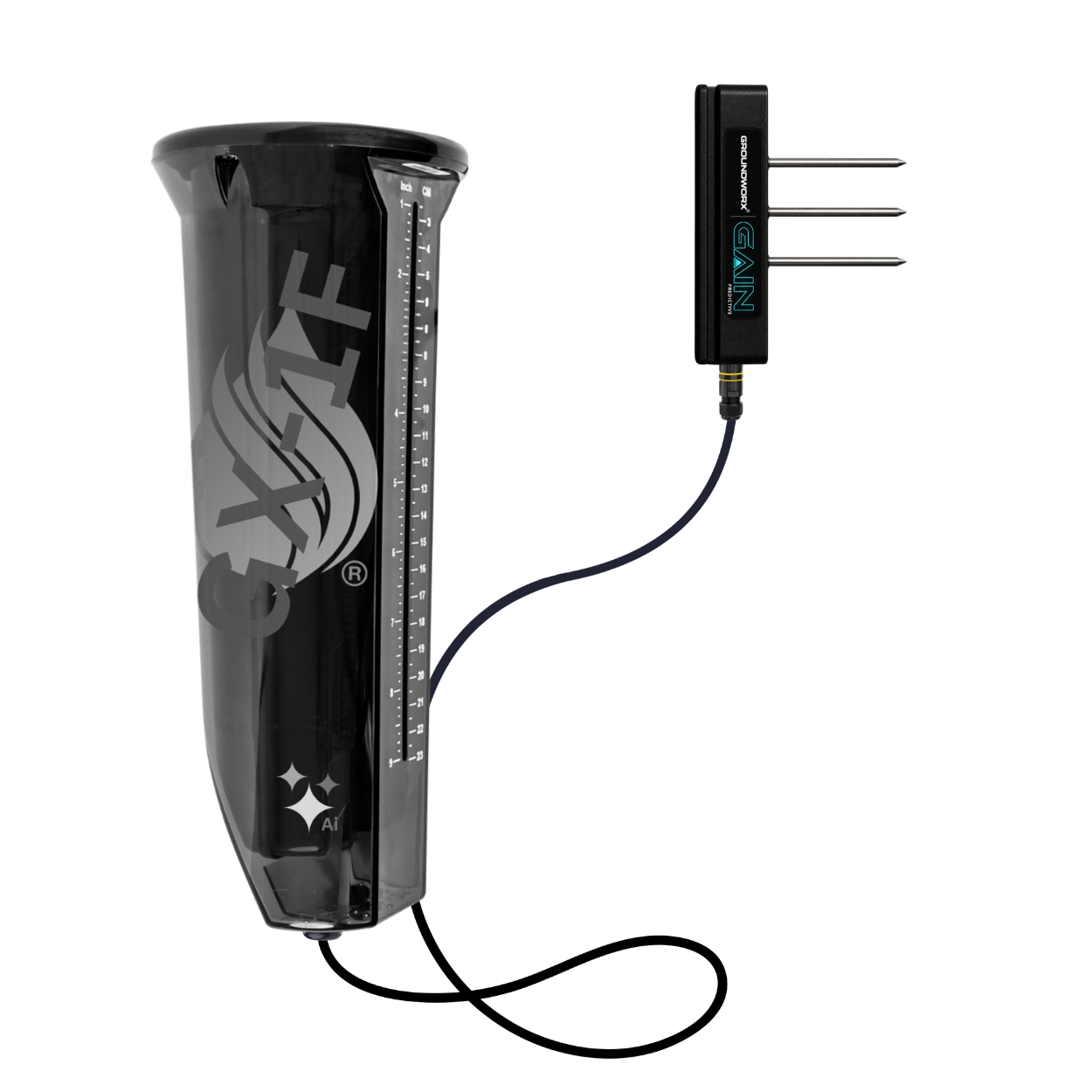 GX-1F Flex Sensor without cover, flex cord connected to the GAIN sensing unit