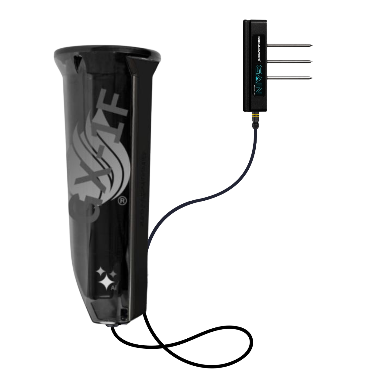 Covered GX-1F standalone tree sensor with flexible cord and GAIN sensing unit